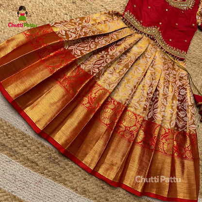 Golden Red Kanchi Tissue Silk Premium Aari Work Pattu Pavadai | CPM_0347