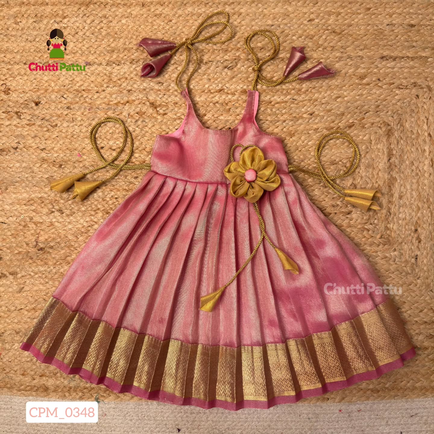 Pretty Pink Metallic Tissue Silk Tie-Up Frock | CPM_0348