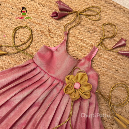 Pretty Pink Metallic Tissue Silk Tie-Up Frock | CPM_0348