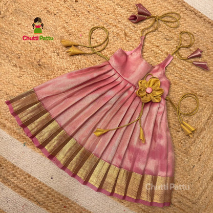 Pretty Pink Metallic Tissue Silk Tie-Up Frock | CPM_0348