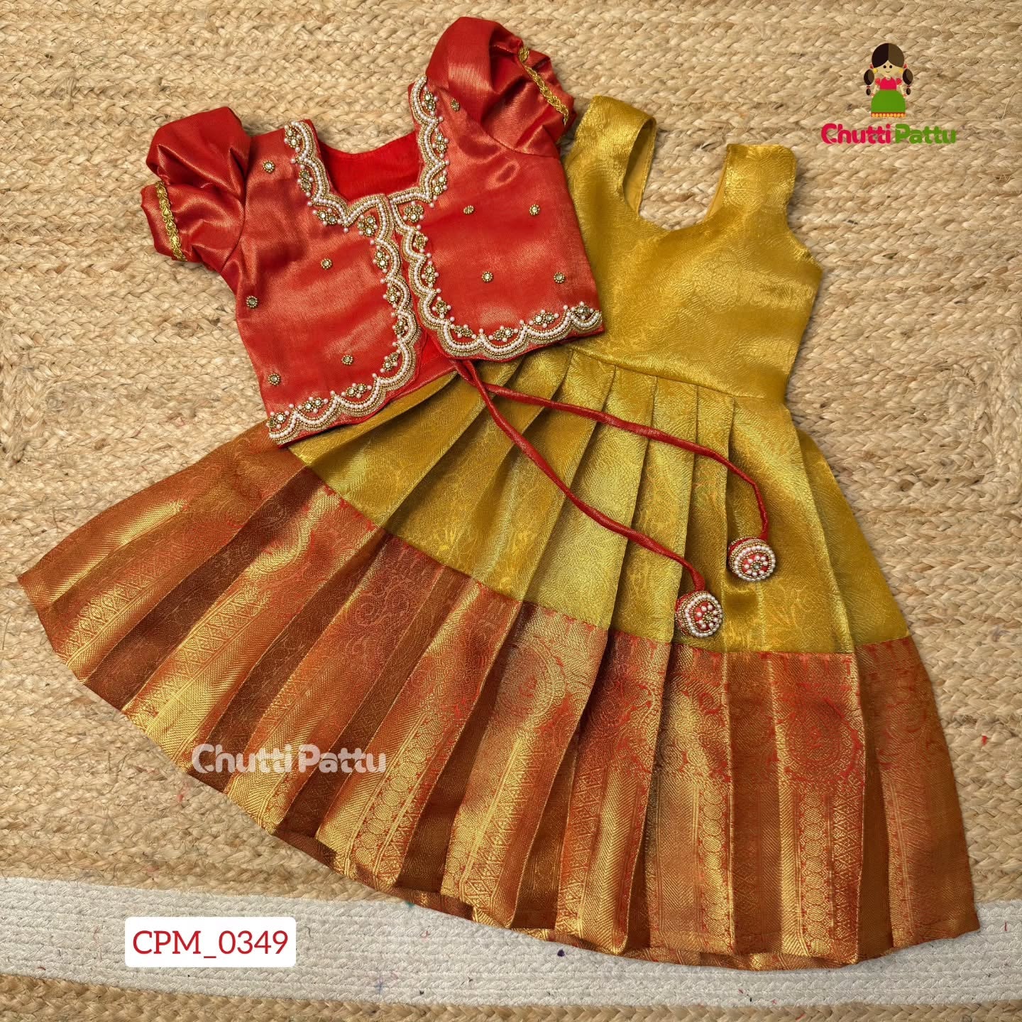 Gold and Red Premium Banarasi Tissue Silk Aari Set | CPM_0349