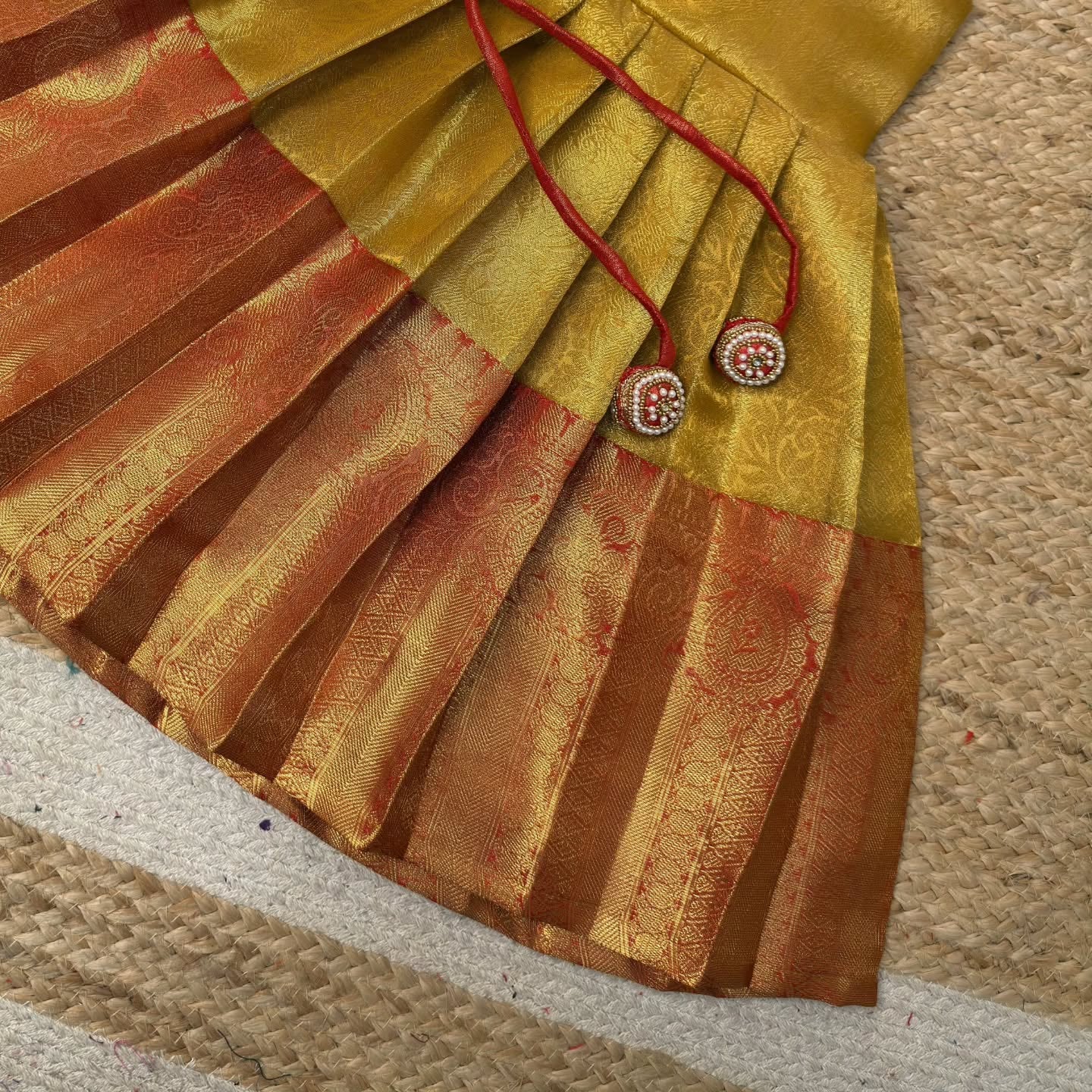 Gold and Red Premium Banarasi Tissue Silk Aari Set | CPM_0349
