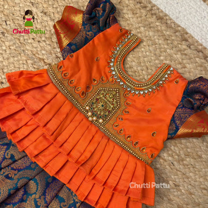 Orange & Blue Premium Aari Pattu Pavadai | CPM_0350