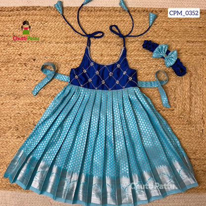 Elegant Blue Soft Kanchi Silk Tie-Up Frock | CPM_0352