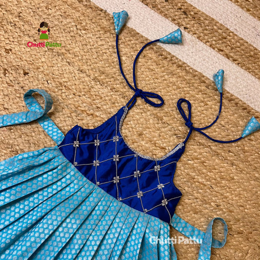 Elegant Blue Soft Kanchi Silk Tie-Up Frock | CPM_0352