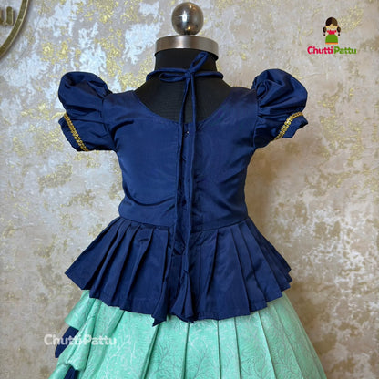 Mint Green & Navy Blue Premium Aari Pattu Pavadai | CPM_0354
