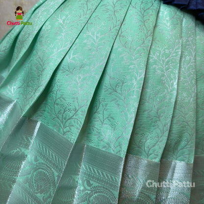 Mint Green & Navy Blue Premium Aari Pattu Pavadai | CPM_0354
