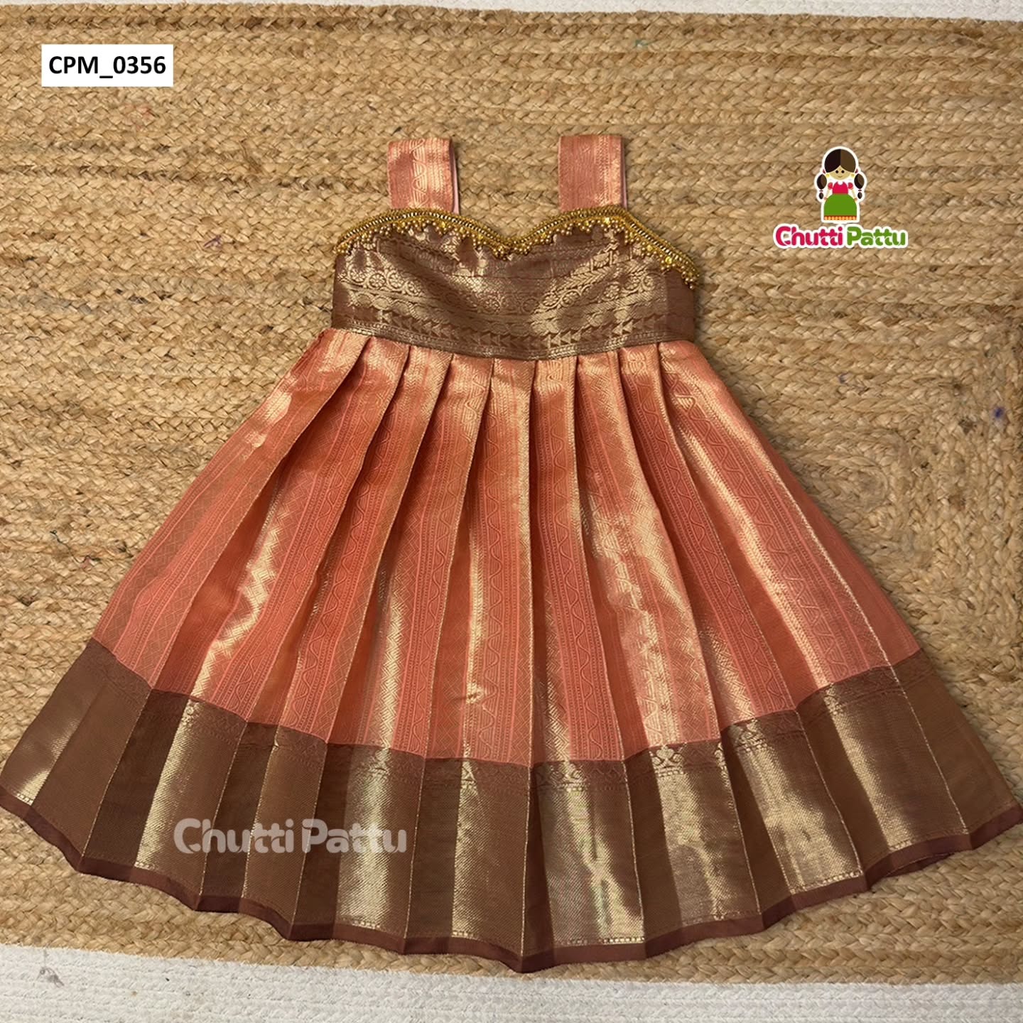 Peach & Lavender Premium Semi Kanchi Silk Sleeveless Bow Frock | CPM_0356A