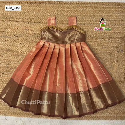 Peach & Lavender Premium Semi Kanchi Silk Sleeveless Bow Frock | CPM_0356A