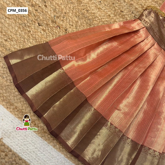 Peach & Lavender Premium Semi Kanchi Silk Sleeveless Bow Frock | CPM_0356A