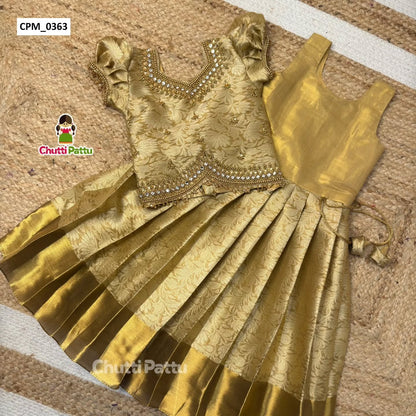 Premium Gold Semi Kanchi Soft Silk Aari Work Pattu Pavadai | CPM_0363