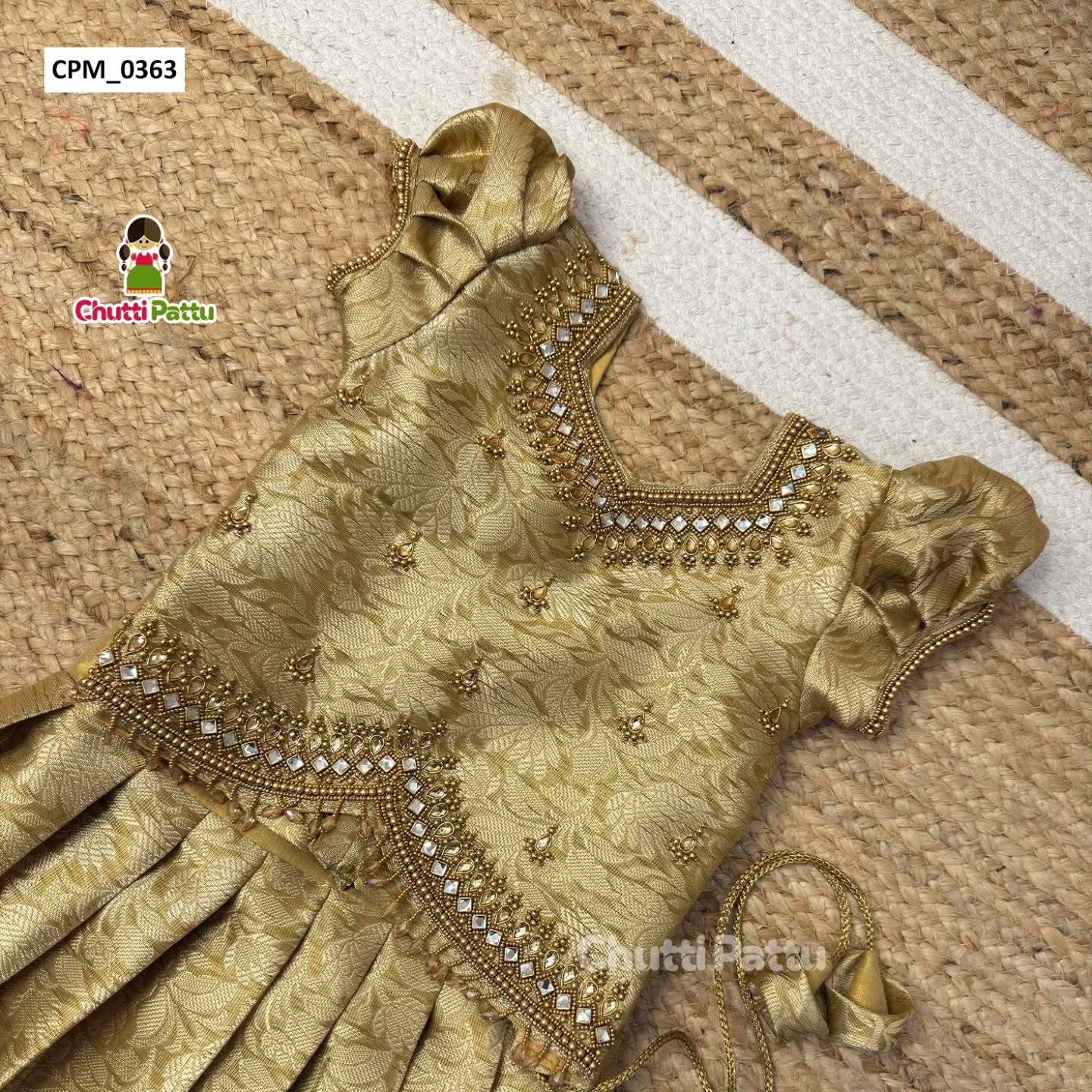 Premium Gold Semi Kanchi Soft Silk Aari Work Pattu Pavadai | CPM_0363