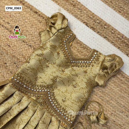Premium Gold Semi Kanchi Soft Silk Aari Work Pattu Pavadai | CPM_0363