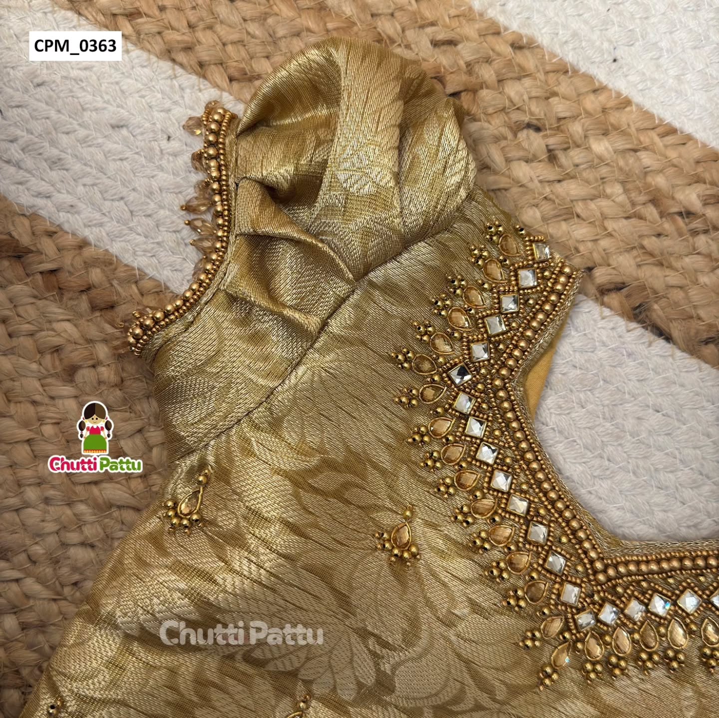 Premium Gold Semi Kanchi Soft Silk Aari Work Pattu Pavadai | CPM_0363