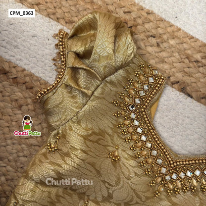 Premium Gold Semi Kanchi Soft Silk Aari Work Pattu Pavadai | CPM_0363