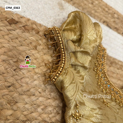 Premium Gold Semi Kanchi Soft Silk Aari Work Pattu Pavadai | CPM_0363