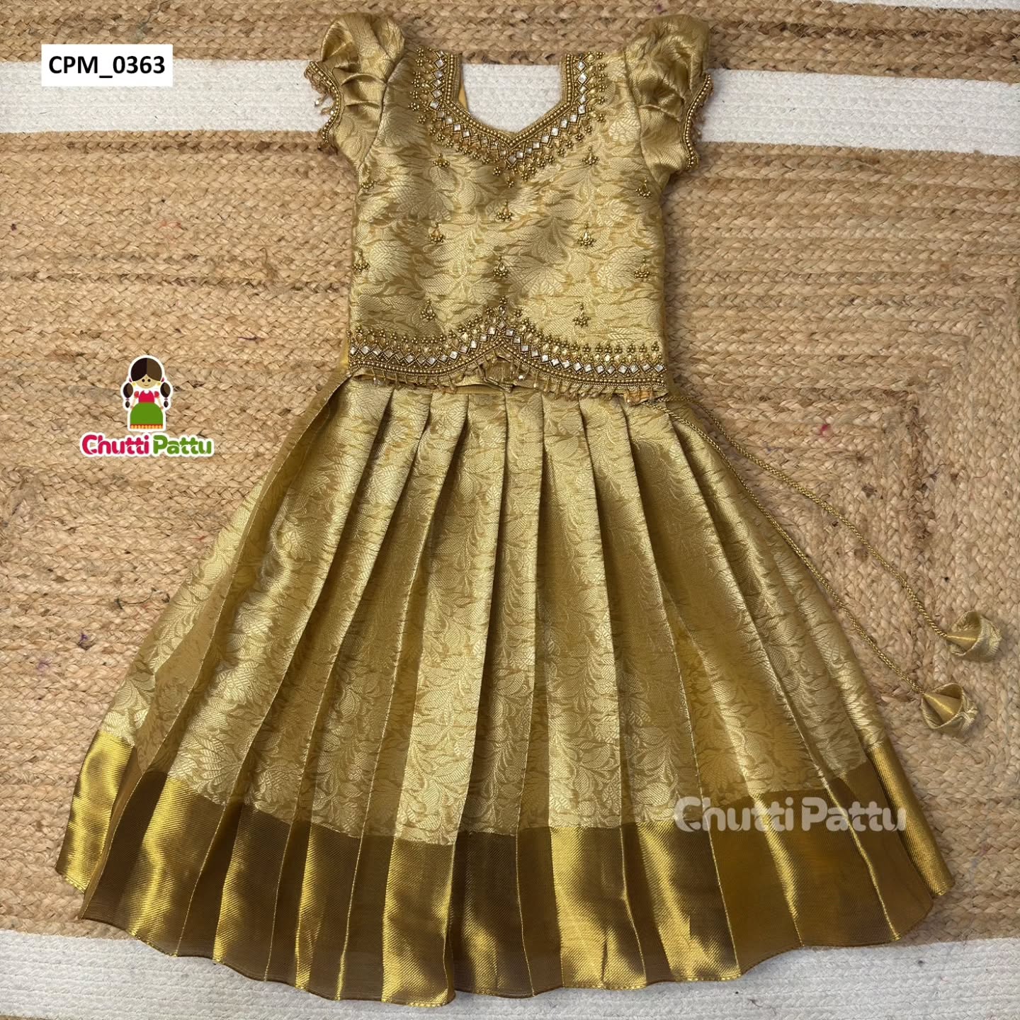 Premium Gold Semi Kanchi Soft Silk Aari Work Pattu Pavadai | CPM_0363