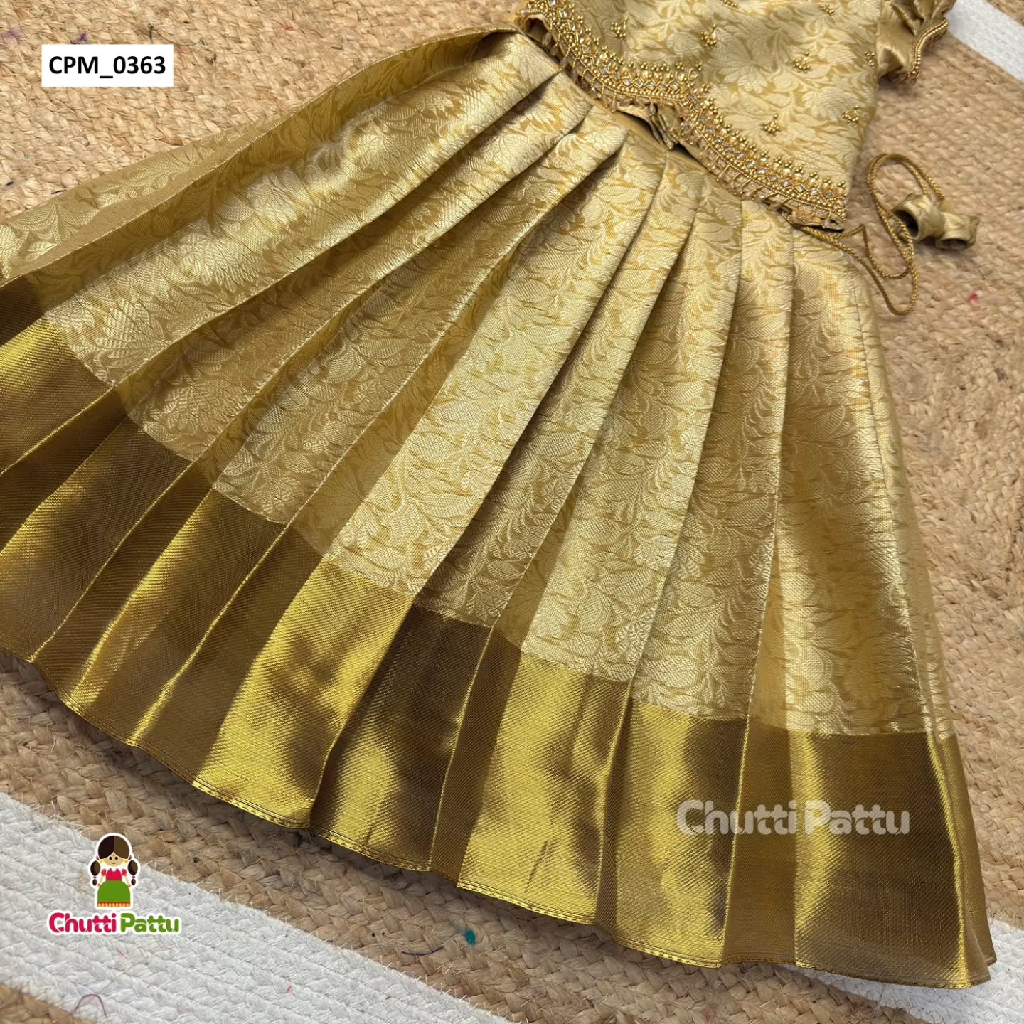 Premium Gold Semi Kanchi Soft Silk Aari Work Pattu Pavadai | CPM_0363