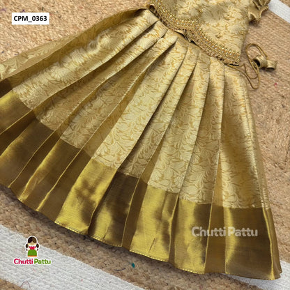 Premium Gold Semi Kanchi Soft Silk Aari Work Pattu Pavadai | CPM_0363