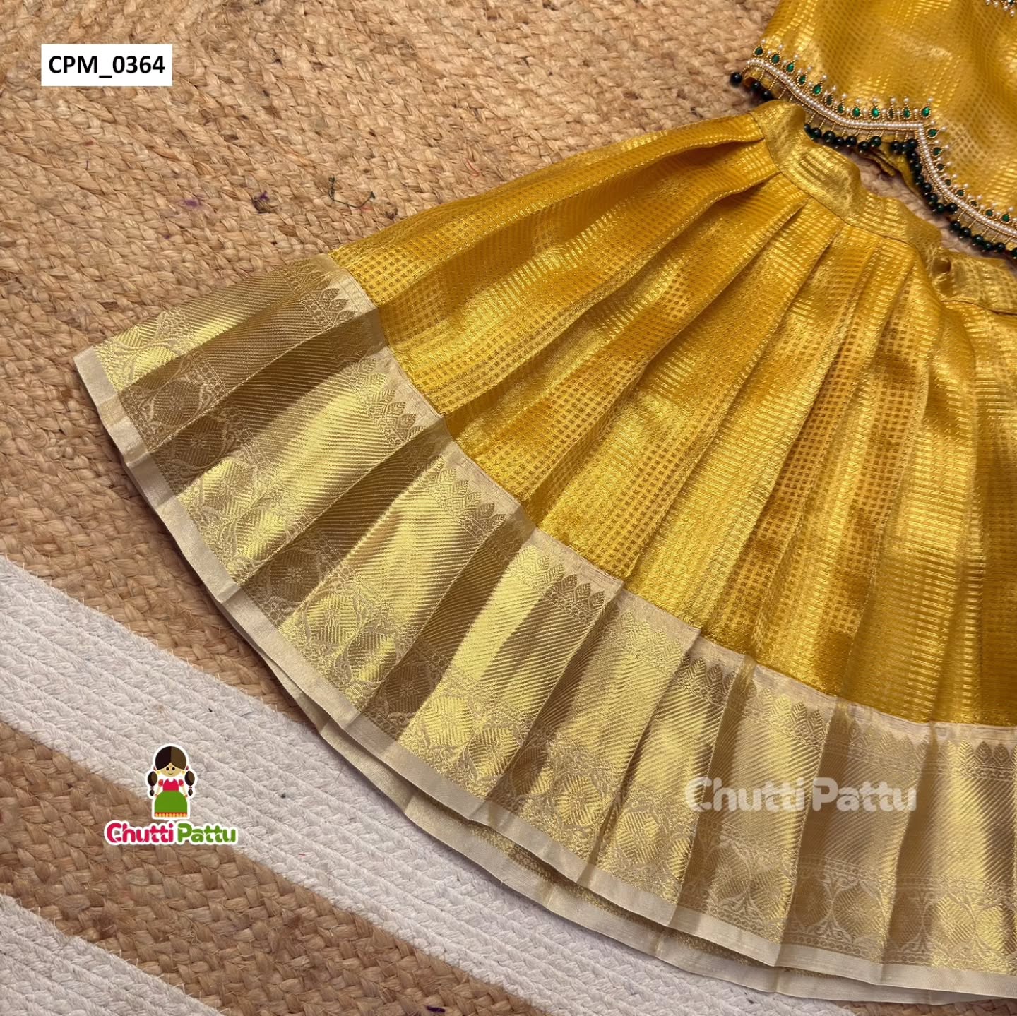 Gold Tissue Silk Aari Work Top & Skirt | CPM_0364