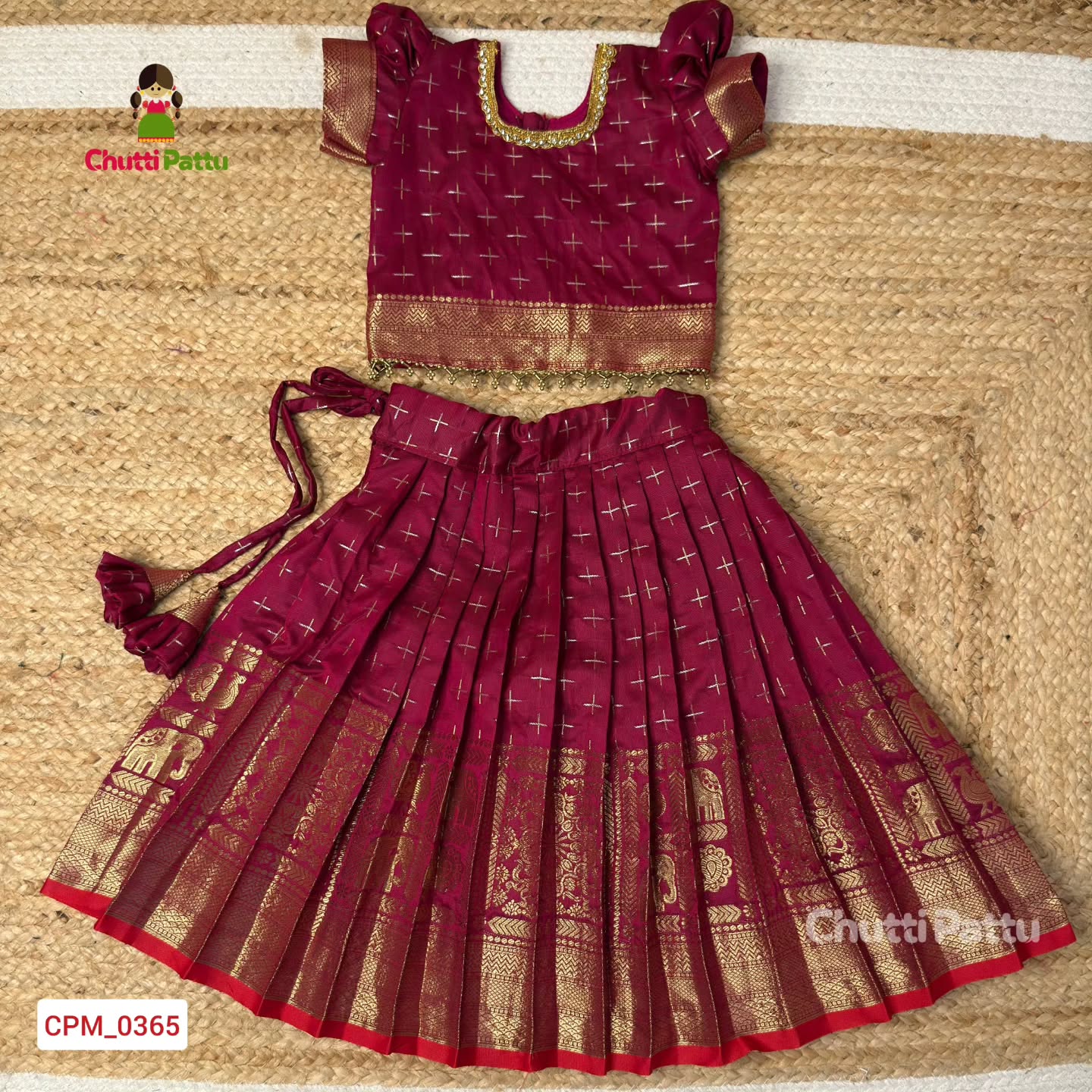 Dark Magenta Semi Kanchi Silk Pattu Pavadai | CPM_0365