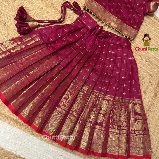 Dark Magenta Semi Kanchi Silk Pattu Pavadai | CPM_0365