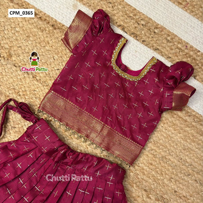 Dark Magenta Semi Kanchi Silk Pattu Pavadai | CPM_0365