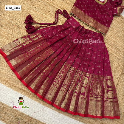 Dark Magenta Semi Kanchi Silk Pattu Pavadai | CPM_0365