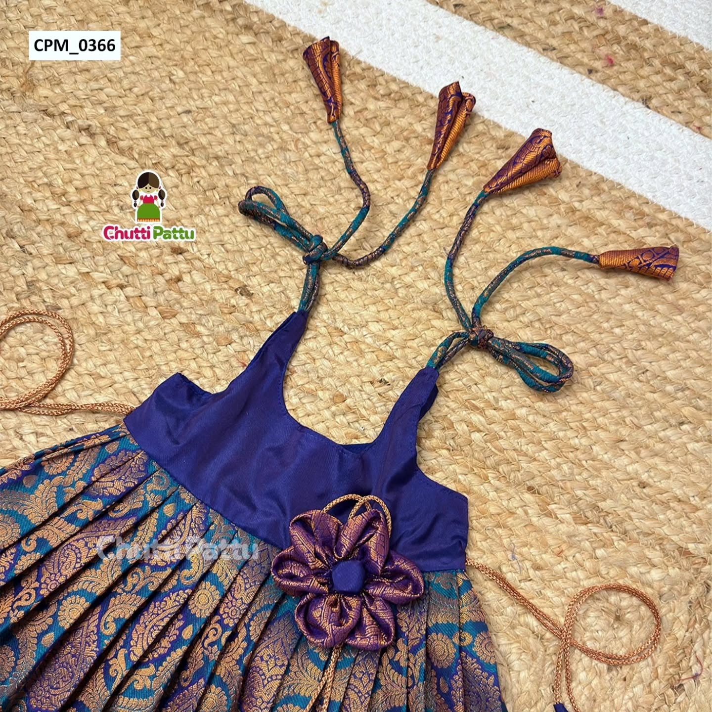 Peacock Blue Kanchi Silk Tie-Up Frock | CPM_0366