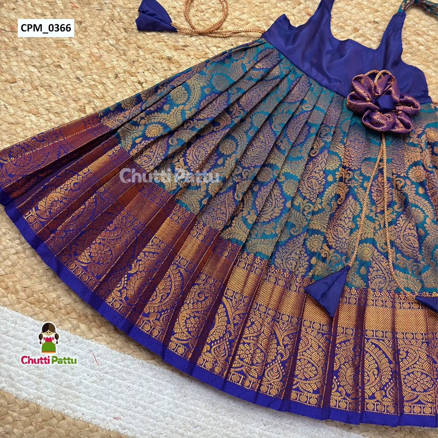 Peacock Blue Kanchi Silk Tie-Up Frock | CPM_0366