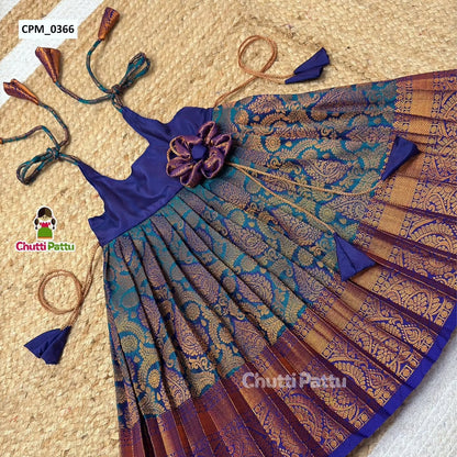 Peacock Blue Kanchi Silk Tie-Up Frock | CPM_0366
