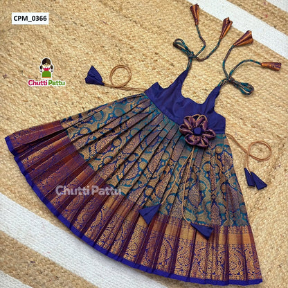 Peacock Blue Kanchi Silk Tie-Up Frock | CPM_0366