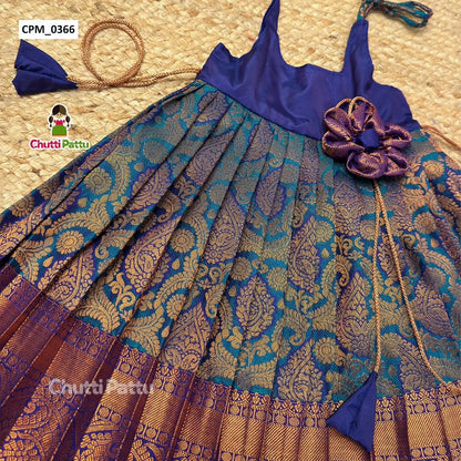 Peacock Blue Kanchi Silk Tie-Up Frock | CPM_0366