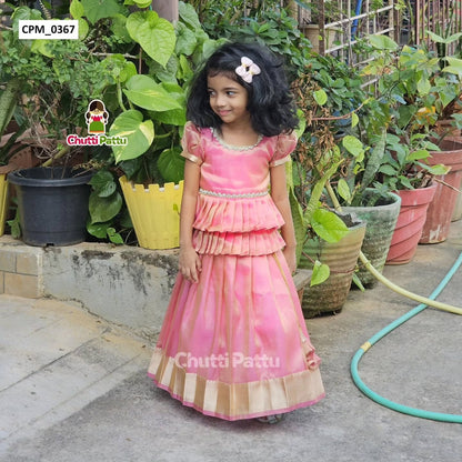 Pink Metallic Tissue Silk Pattu Pavadai | CPM_0367