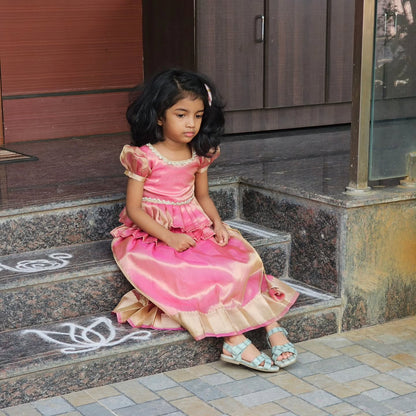 Pink Metallic Tissue Silk Pattu Pavadai | CPM_0367