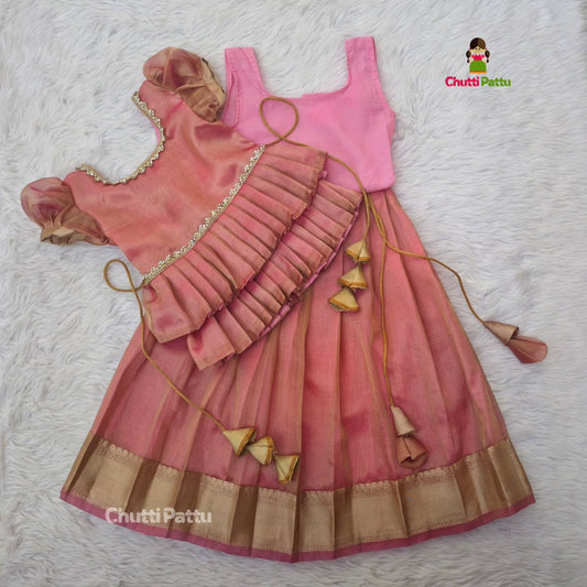 Pink Metallic Tissue Silk Pattu Pavadai | CPM_0367