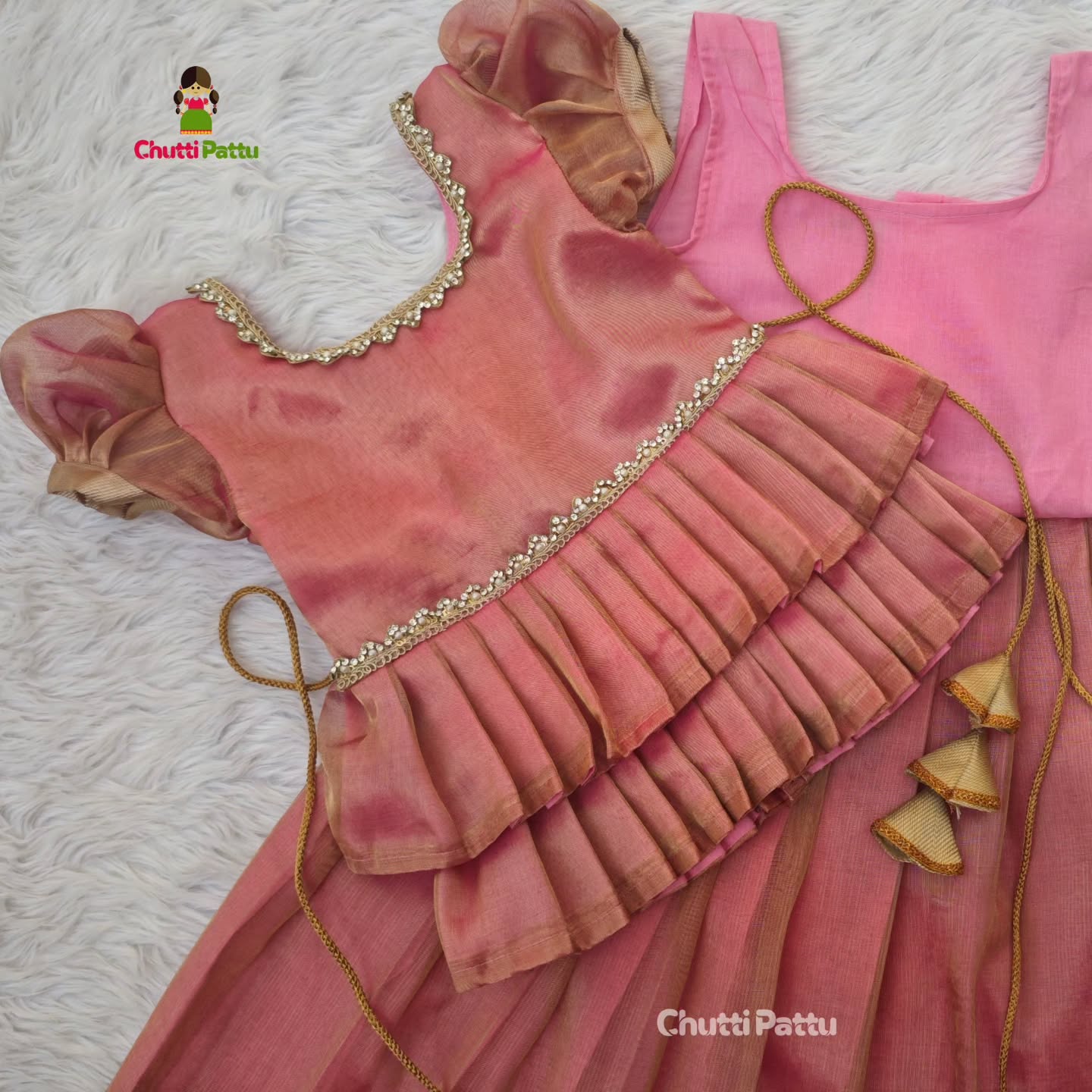Pink Metallic Tissue Silk Pattu Pavadai | CPM_0367