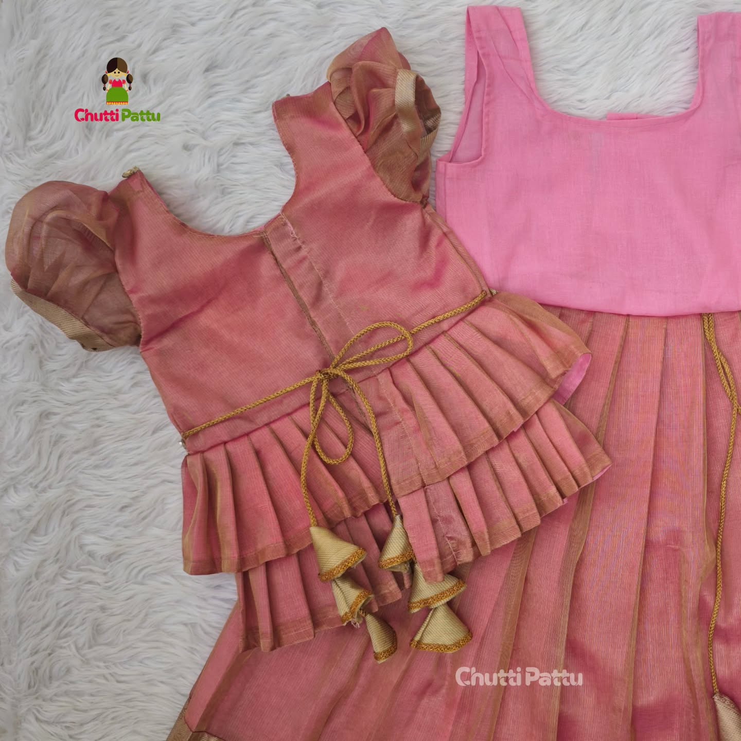 Pink Metallic Tissue Silk Pattu Pavadai | CPM_0367