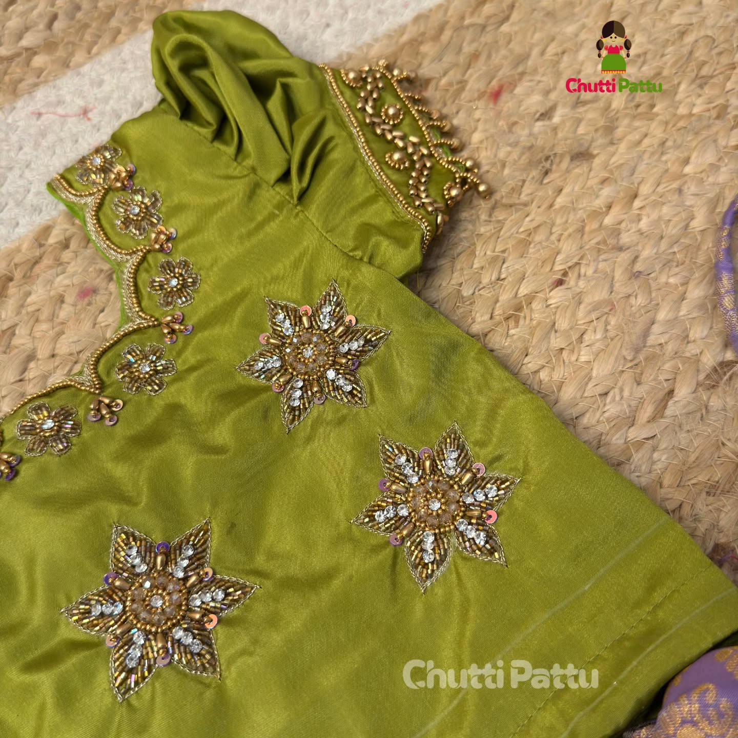 Pear Green & Lavender Premium Aari Work Pattu Pavadai (With Dupatta) | CPM_0368