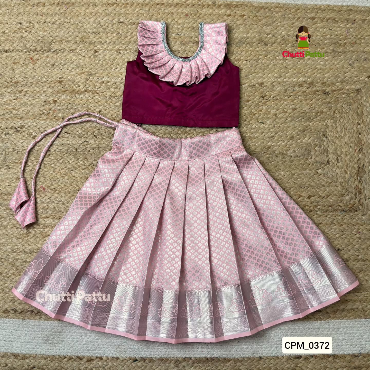 Wine & Blush Neck-Frill Top & Skirt | CPM_0372