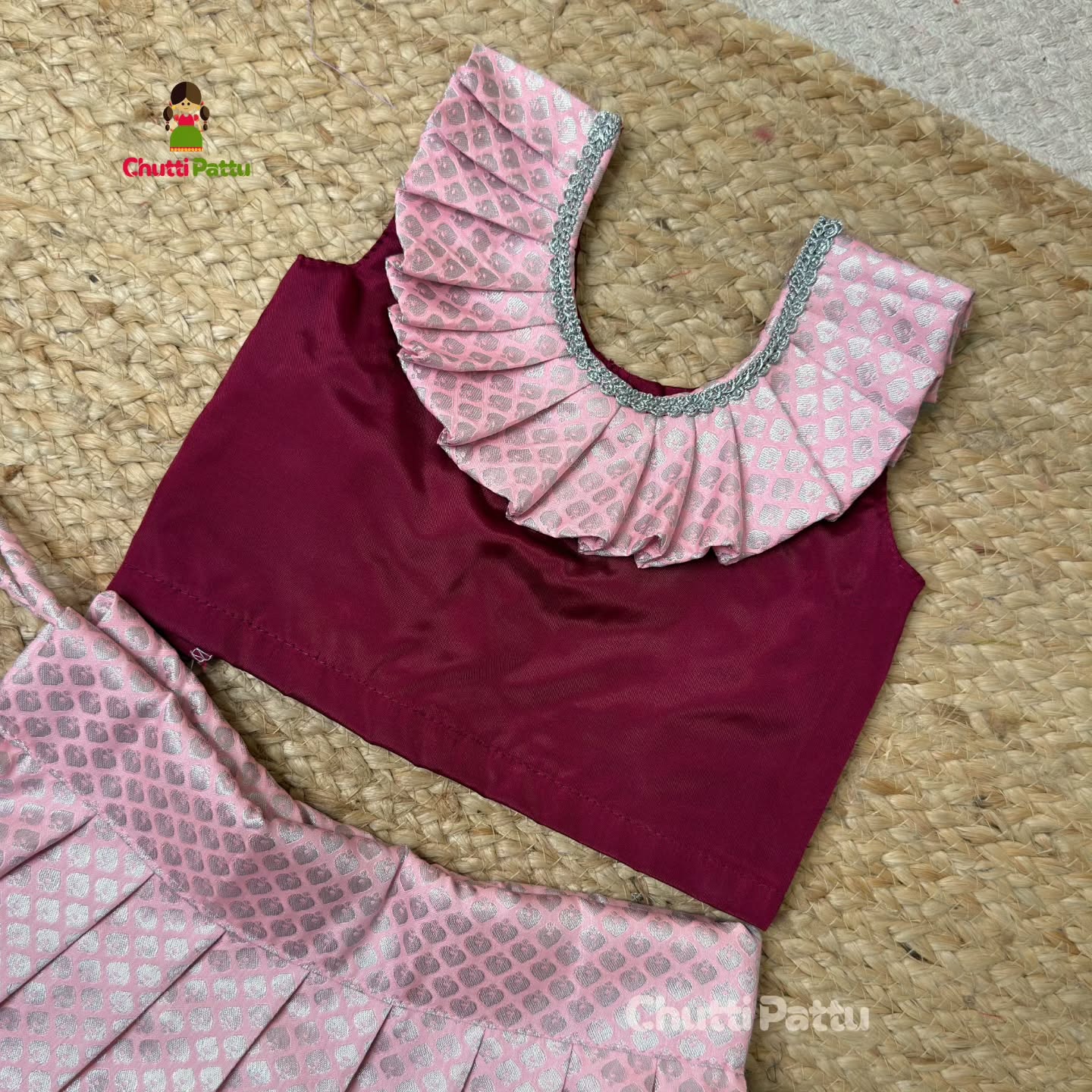 Wine & Blush Neck-Frill Top & Skirt | CPM_0372