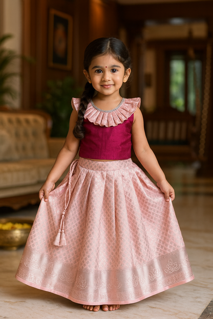 Wine & Blush Neck-Frill Top & Skirt | CPM_0372