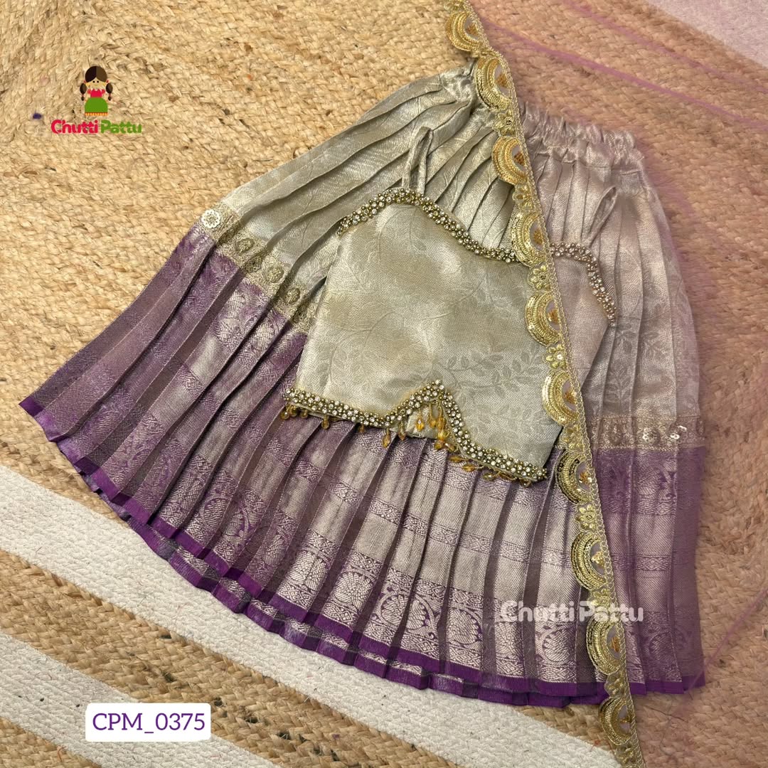 Off White & Purple Tissue Silk Set | CPM_0375