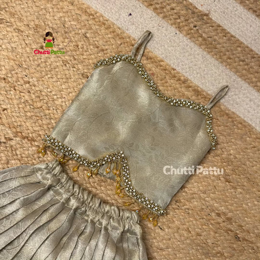 Off White & Purple Tissue Silk Set | CPM_0375