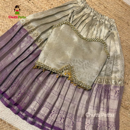 Off White & Purple Tissue Silk Set | CPM_0375