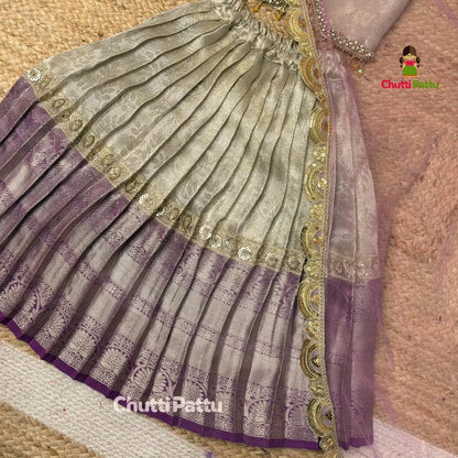 Off White & Purple Tissue Silk Set | CPM_0375