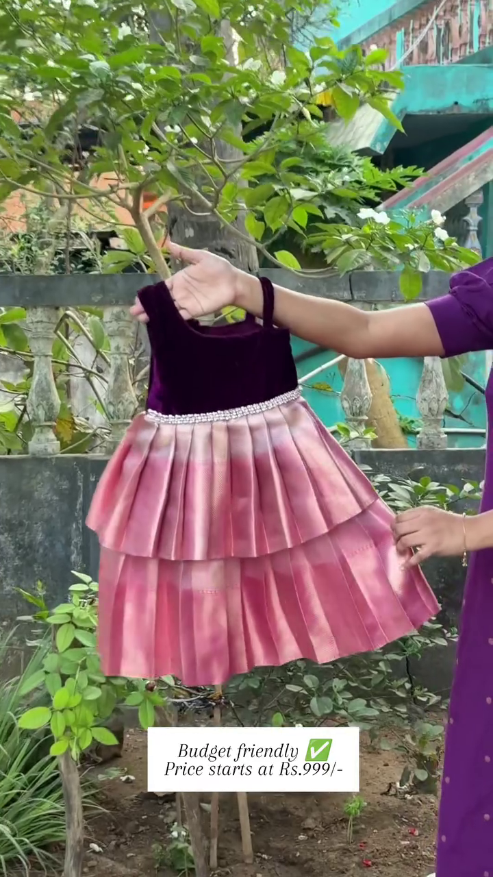 Wine & Pink Double-Layer One-Shoulder Frock | CPM_0376