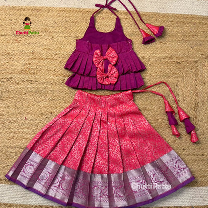 Royal Pink & Purple Kanchi Silk Halter Neck Frock | CPM_0377