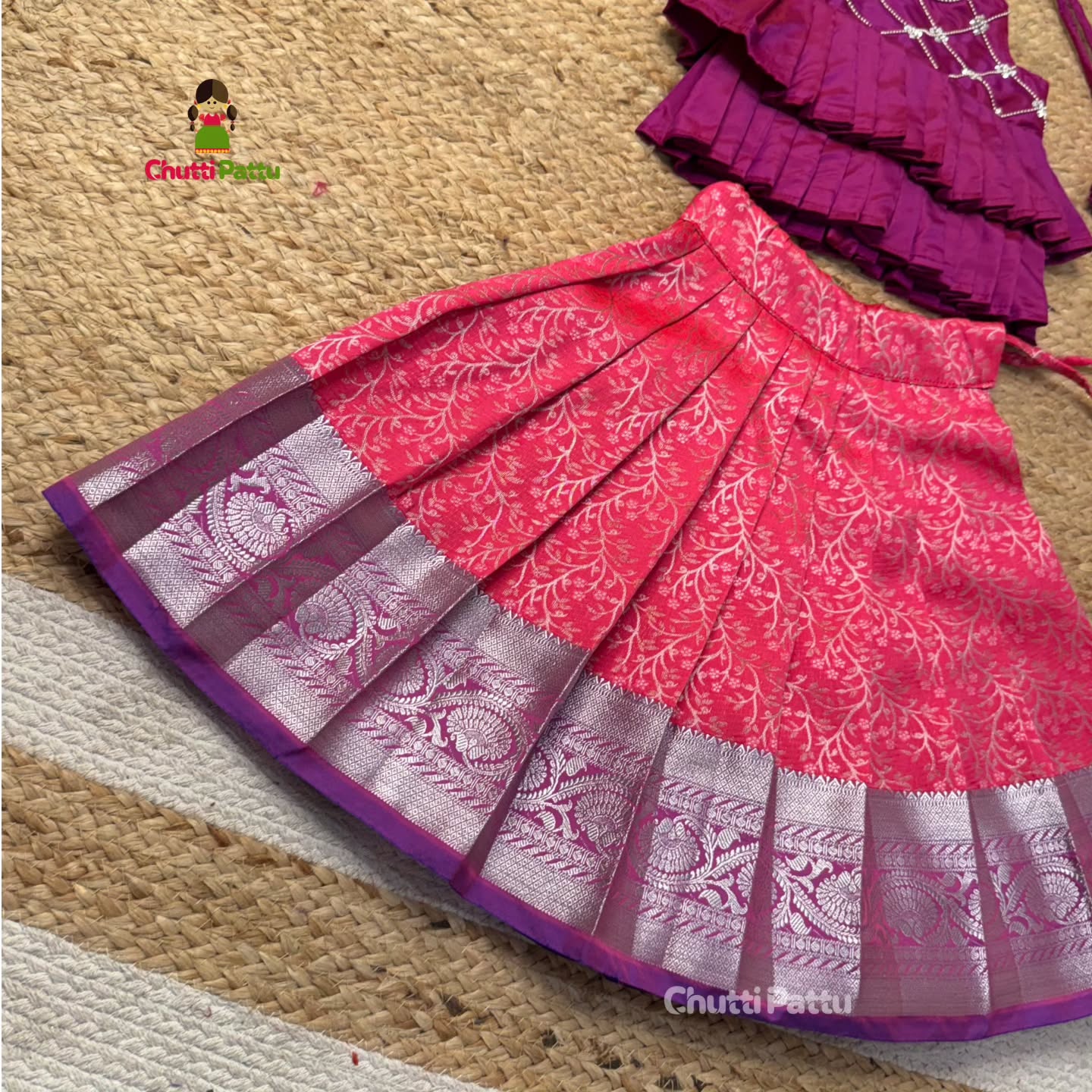 Royal Pink & Purple Kanchi Silk Halter Neck Frock | CPM_0377