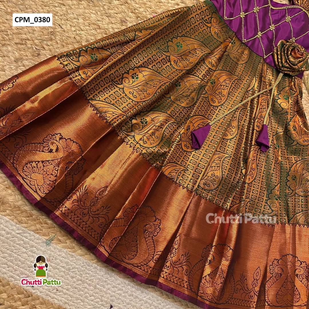 Copper Green and Purple Sleeveless Rose Frock | CPM_0380